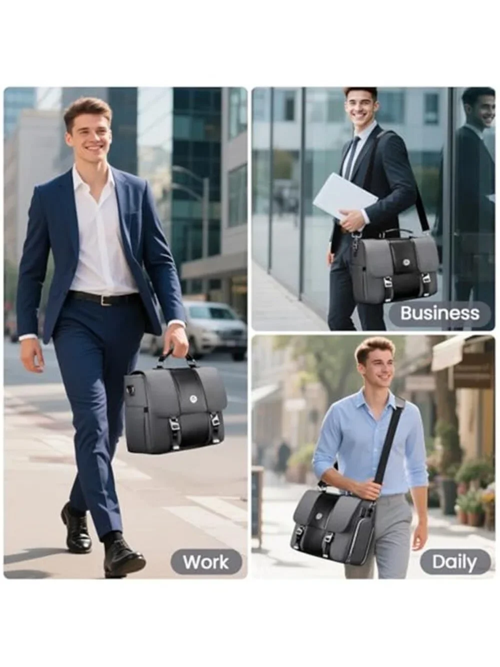 Mens Business Briefcase 15.6 Inch PU Leather Messenger Bags Laptop